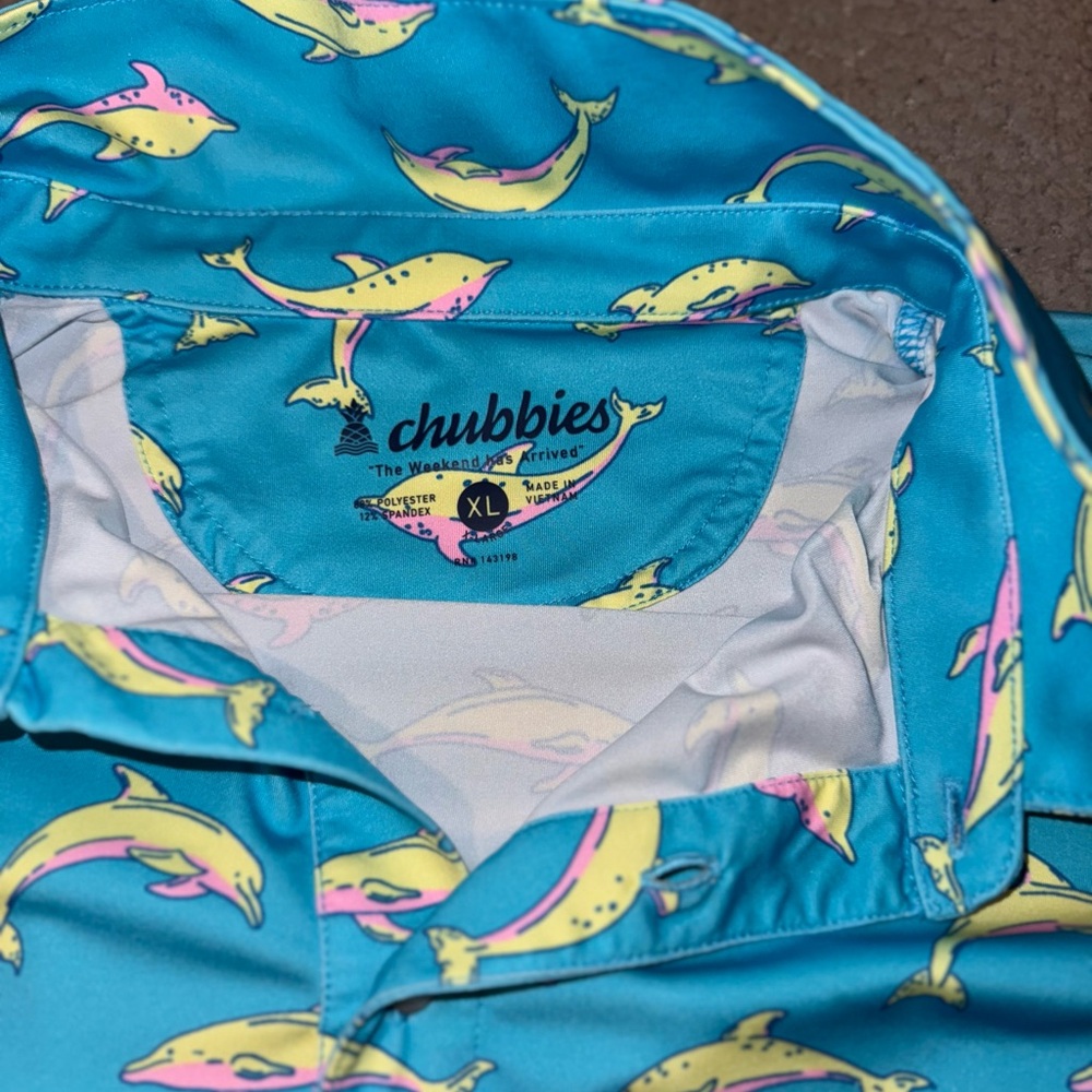 Chubbies Blue Polo with Yellow Dolphin Print - Picture 2 of 3